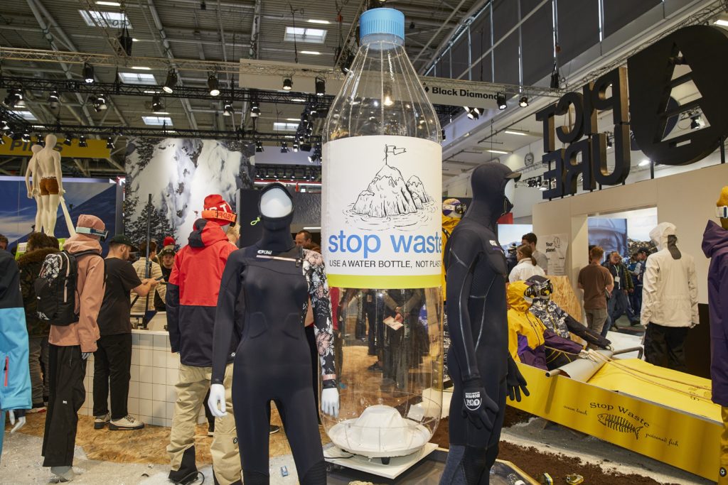 ISPO Munich 2020 sustainability area showcasing recycled materials and circular exhibits