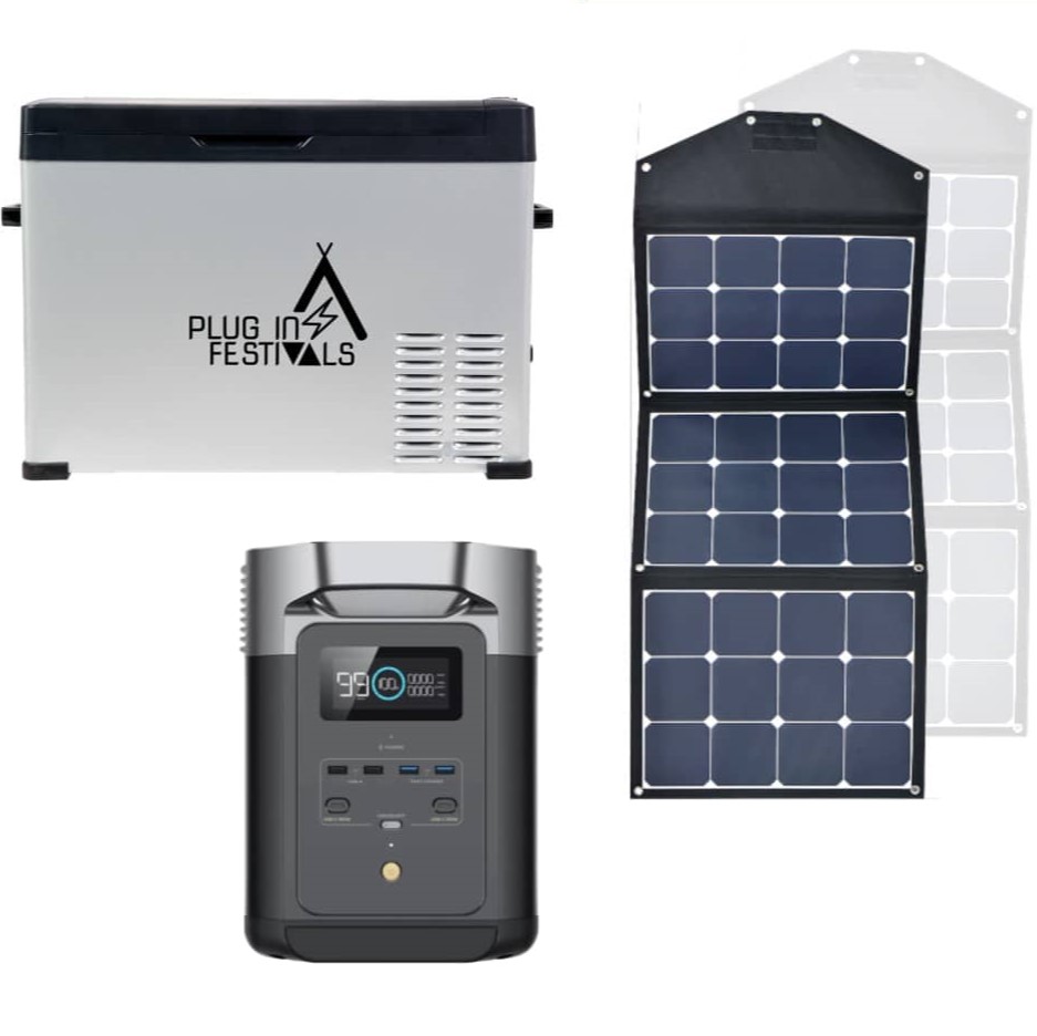 Tragbare Powerstation EcoFlow Delta 2 mit angeschlossenen Geräten auf einer Outdoor-Decke