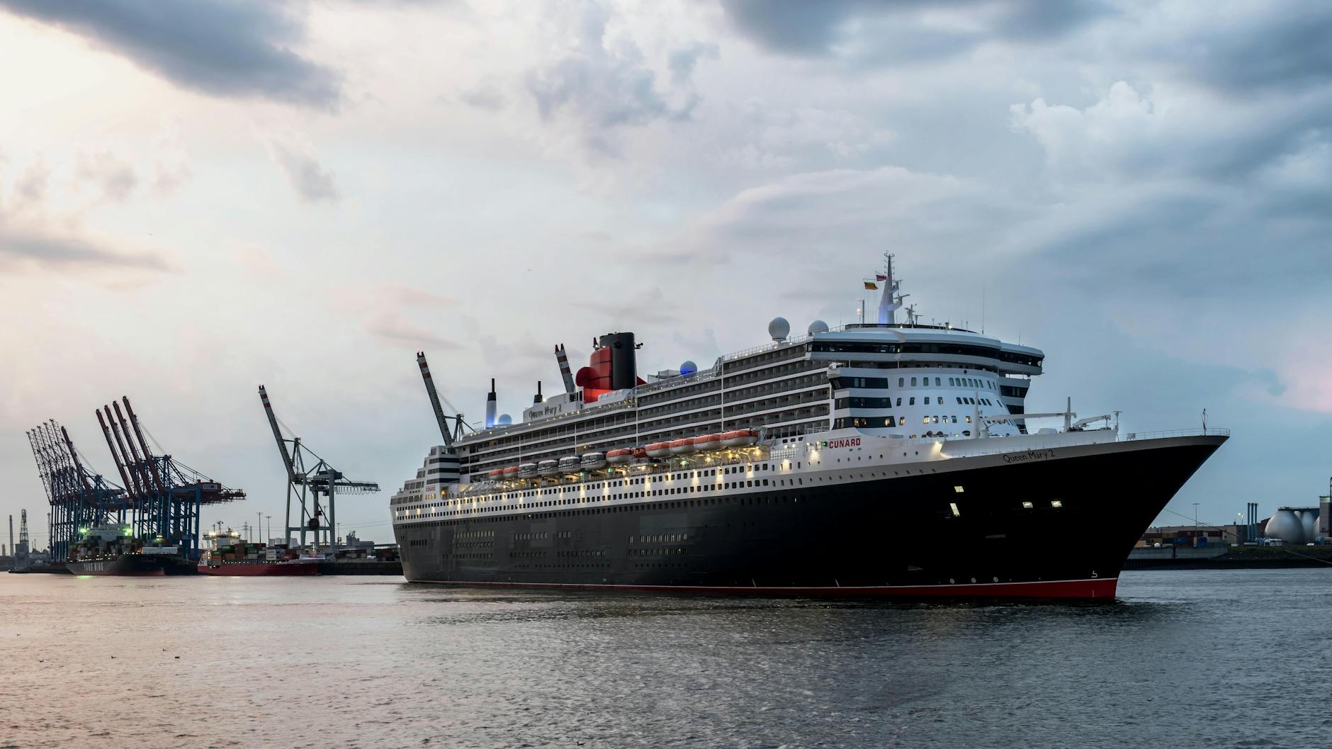 Cunard’s Queen Mary 2 in port, the world’s last true transatlantic ocean liner