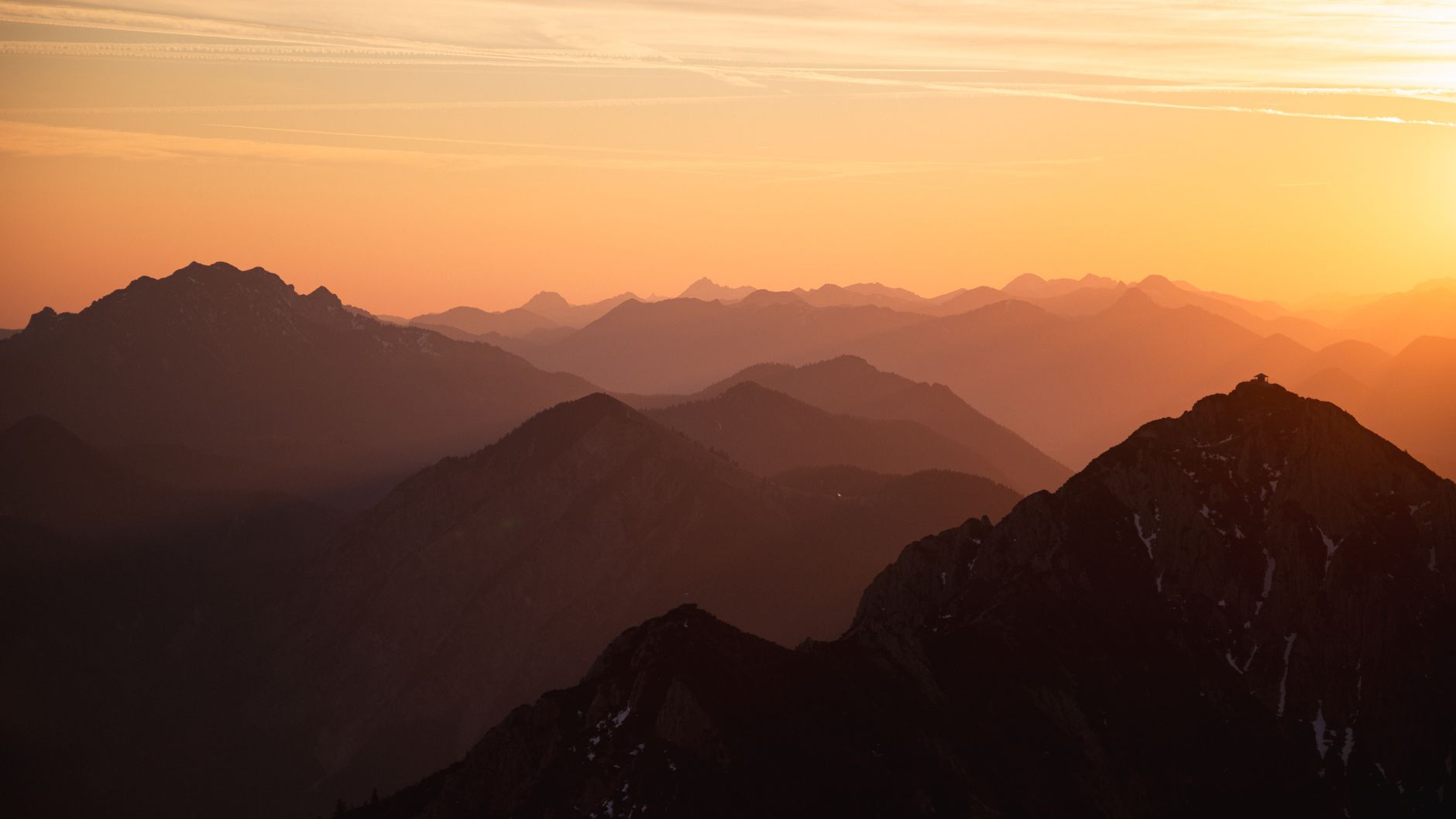 Sunrise over the Bavarian Alps near Garmisch-Partenkirchen, atmosphere of the Werdenfelser Land