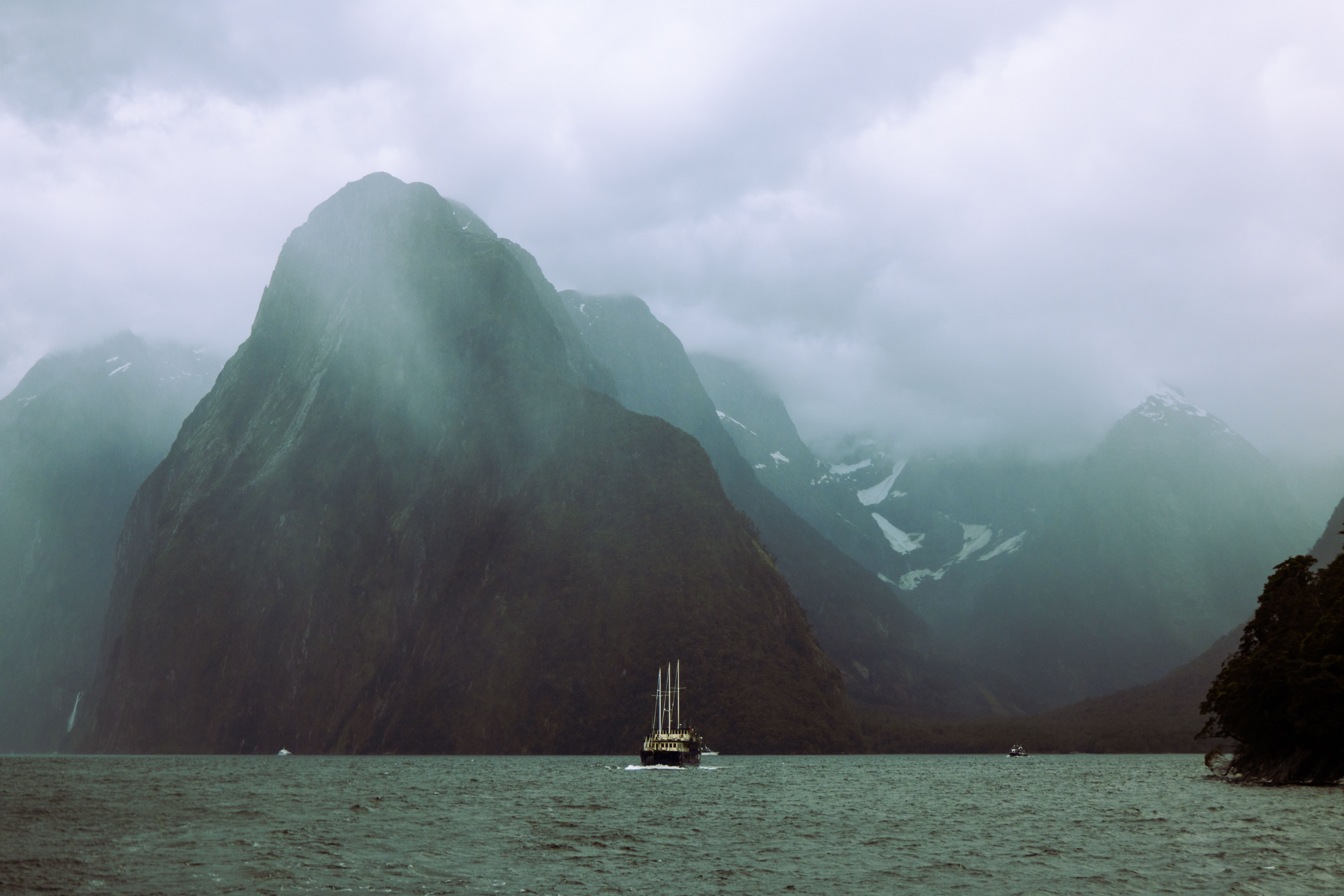 Fjord- und Berglandschaft eines neuseeländischen Nationalparks