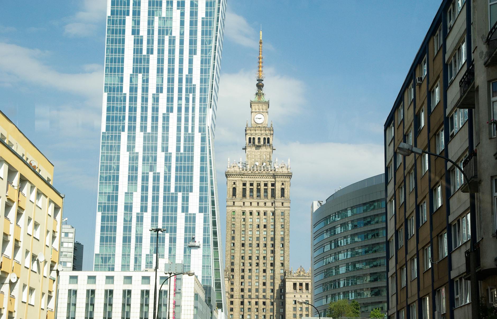 Palace of Culture and modern Warsaw skyline