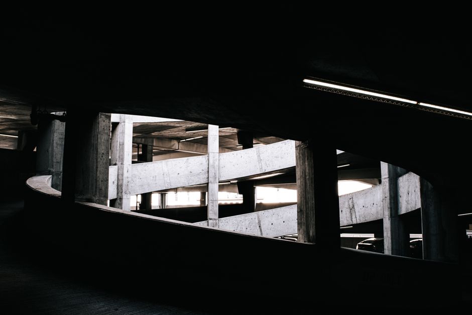 Concrete staircase in Barbican style with rough surface